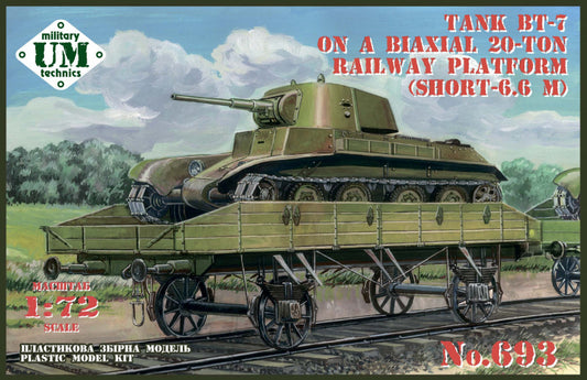 UM-MT 693 1:72 Soviet BT-7 Tank on a Bi-Axle 20ton Railway Platform (Short - 6.6m)