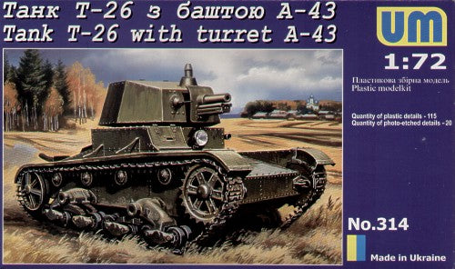 Unimodel 314 1:72 Soviet T-26 Tank with A-43 Turret