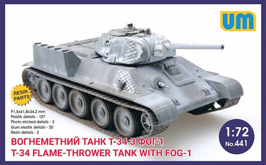 Unimodel UNIM441 1:72 Soviet T-34 flame-throwing tank with FOG-1