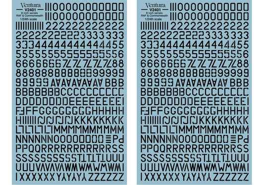 Ventura VA2401 1:24 Eight inch serials - Black.  Two 125 x 200mm sheets are included.