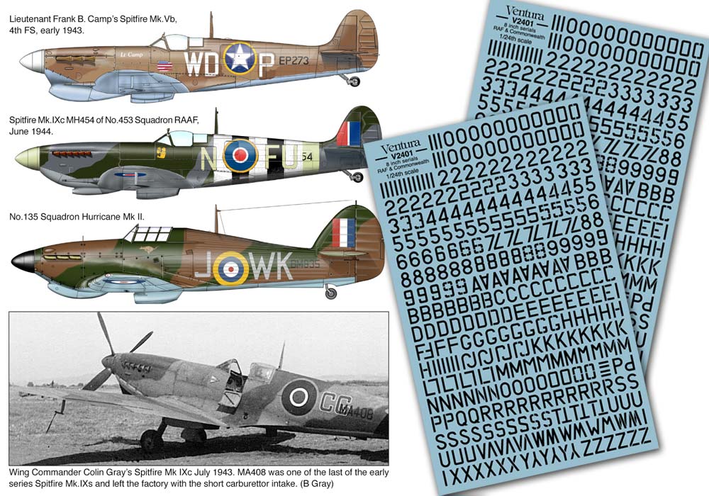 Ventura VA2401 1:24 Eight inch serials - Black.  Two 125 x 200mm sheets are included.
