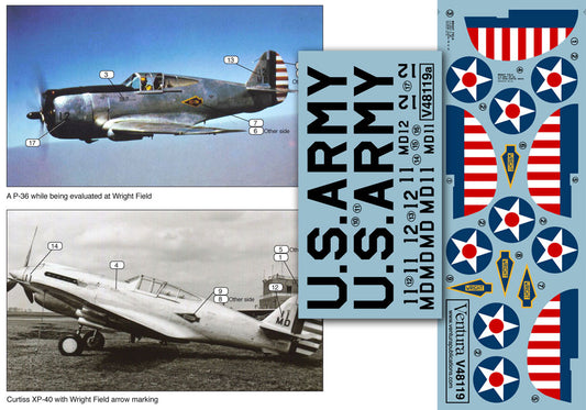 Ventura VA48119 1:48 USAAF Prototypes. P-36 and P-40. “Wright Field” arrow markings.