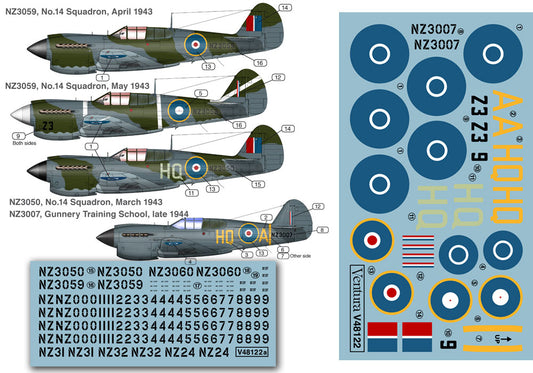 Ventura VA48122 1:48 RNZAF Curtiss P-40E, Kittyhawk home based OTU & three P-40Ks