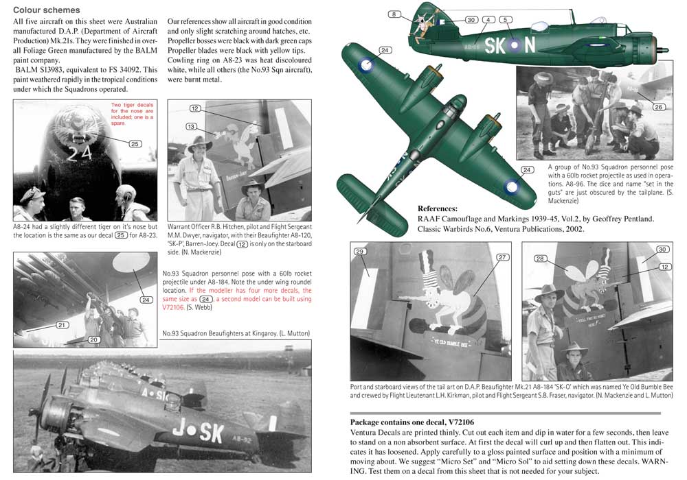Ventura V72106 1:72 RAAF Bristol Beaufighter Mk.21 - five options.