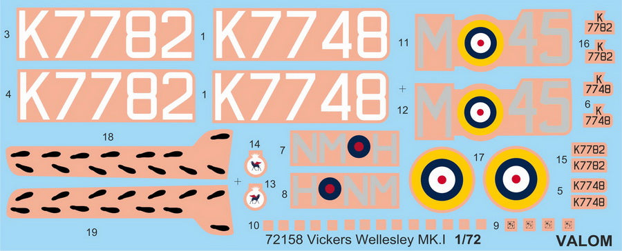 Valom 72158 1:72 Vickers Wellesley Mk.I decals for 45 Sqn & 76 Sqn