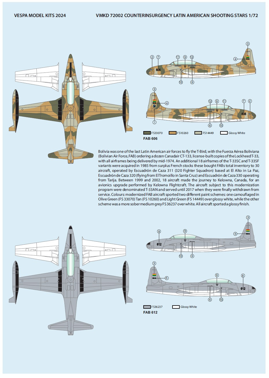 Vespa Models VD72002 1:72 Latin American Counter-Insurgency Shooting Stars (Lockheed AT-33A)