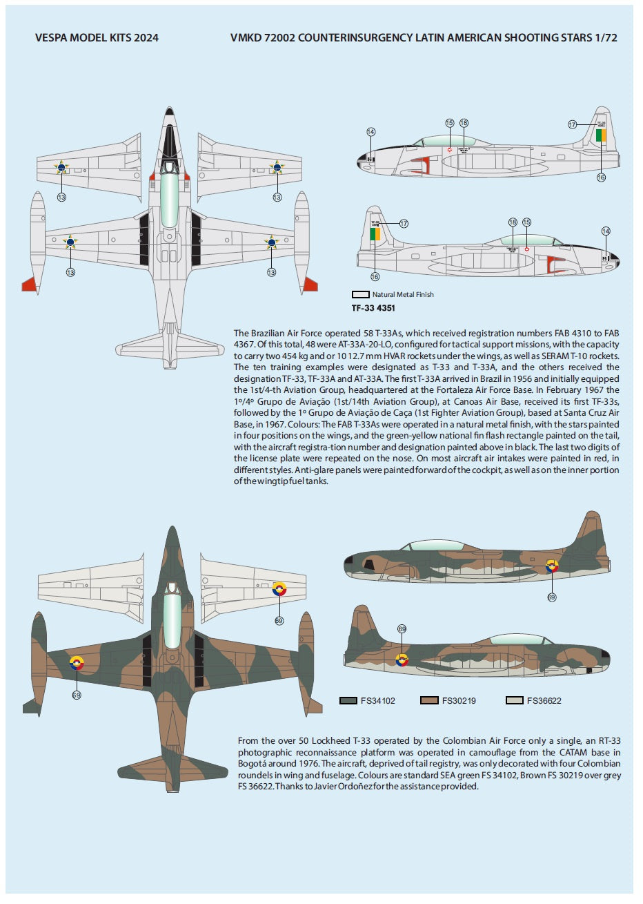 Vespa Models VD72002 1:72 Latin American Counter-Insurgency Shooting Stars (Lockheed AT-33A)