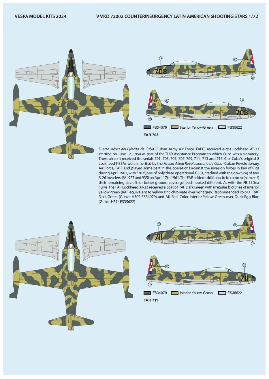 Vespa Models VD72002 1:72 Latin American Counter-Insurgency Shooting Stars (Lockheed AT-33A)