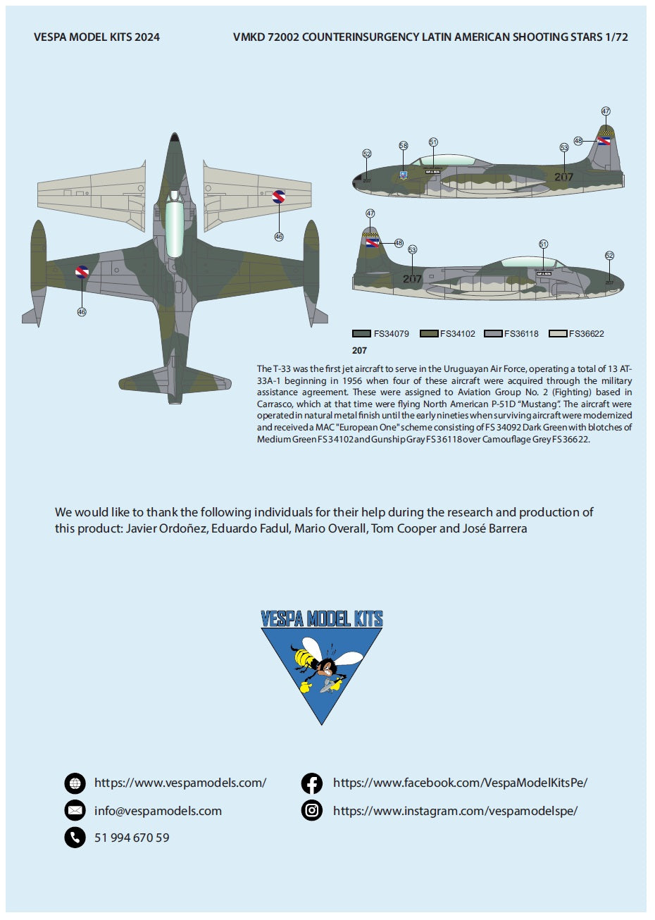 Vespa Models VD72002 1:72 Latin American Counter-Insurgency Shooting Stars (Lockheed AT-33A)