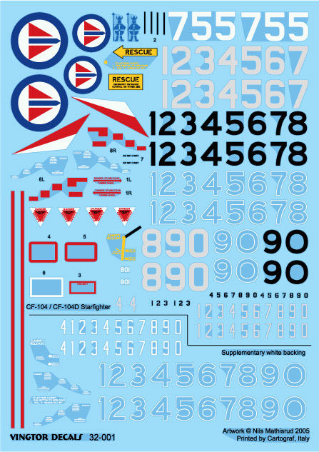 Vingtor Decals 32-001 1:32 Canadair/Lockheed CF-104 Starfighter - 334 Sqn RNoAF