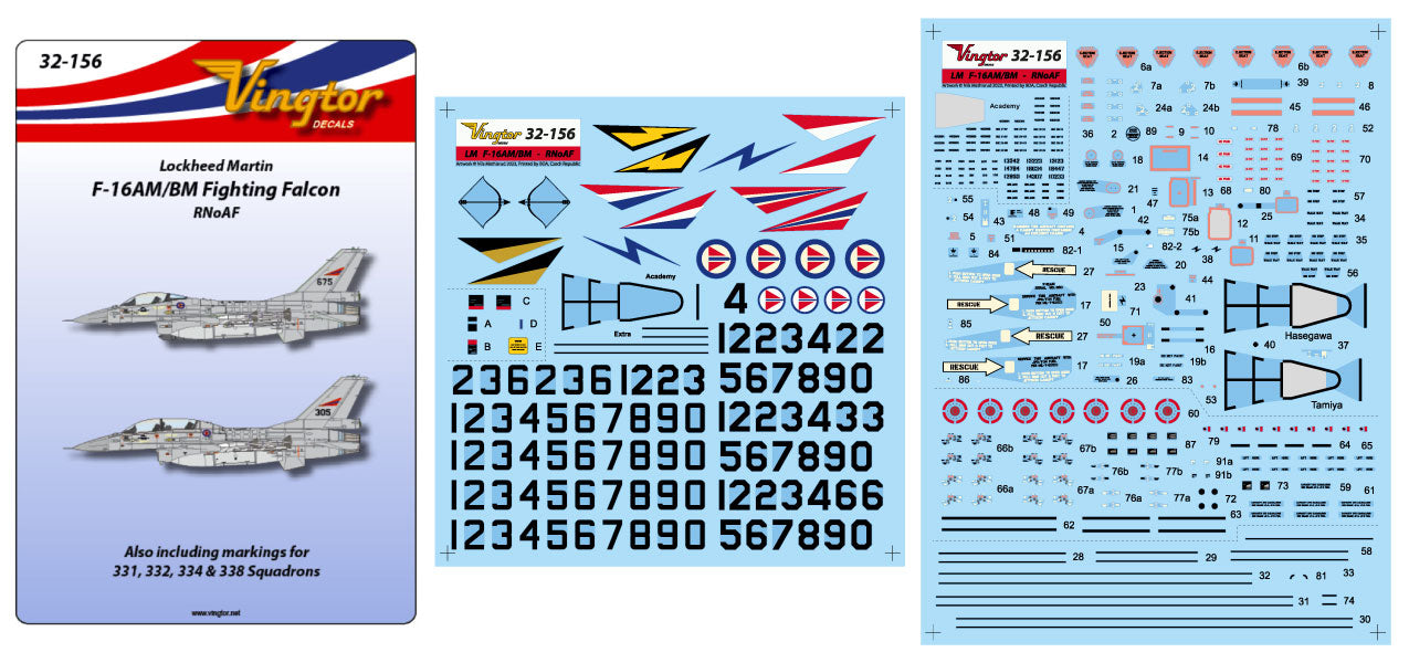 Vingtor Decals 32-156 1:32 Lockheed Martin F-16AM/BM Fighting Falcon, RNoAF