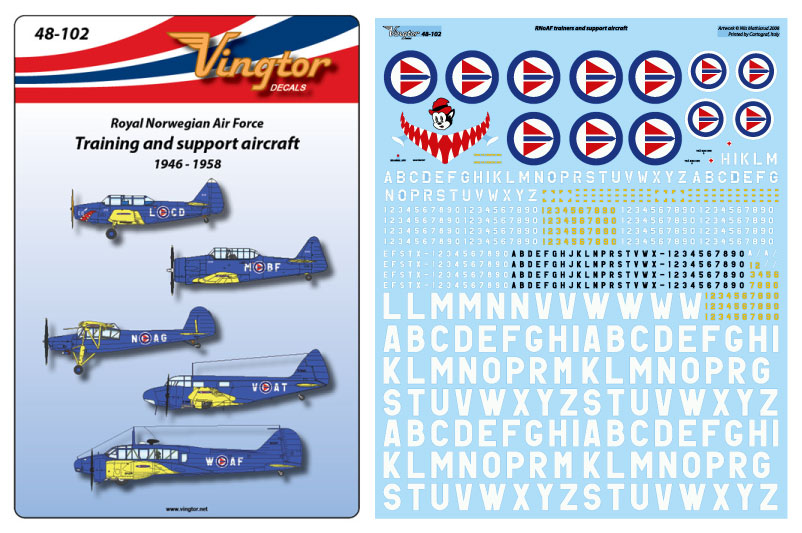Vingtor Decals 48-102 1:48 Royal Norwegian Air Force Training and Support Aircraft