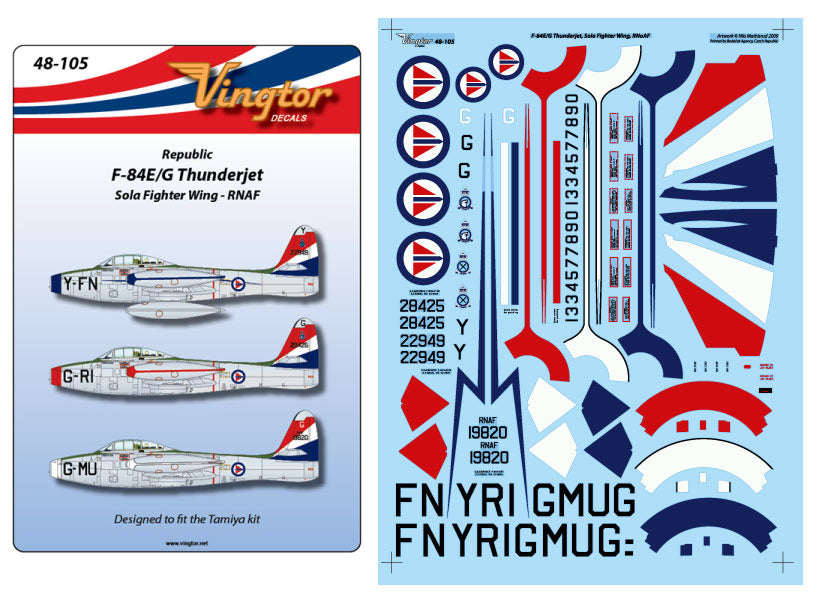 Vingtor Decals 48-105 1:48 Republic F-84E/F-84G Thunderjet