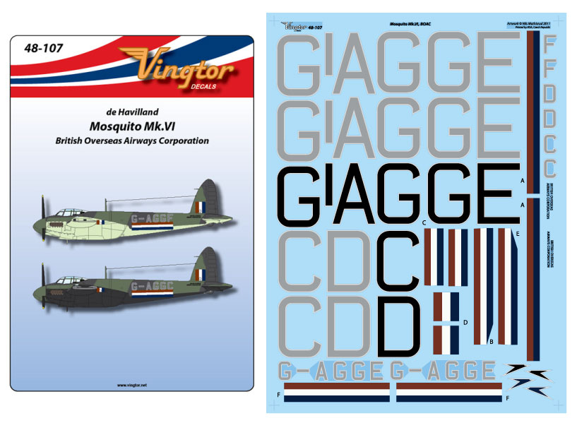 Vingtor Decals 48-107 1:48 de Havilland Mosquito Mk.VI British Overseas Airways Corporation.