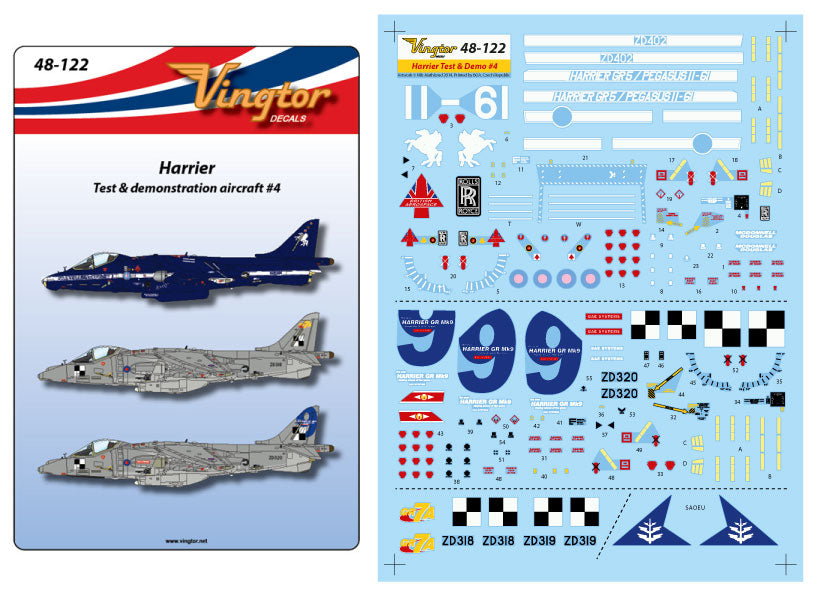 Vingtor Decals 48-122 1:48 BAe Harrier - Test & demonstration aircraft #4