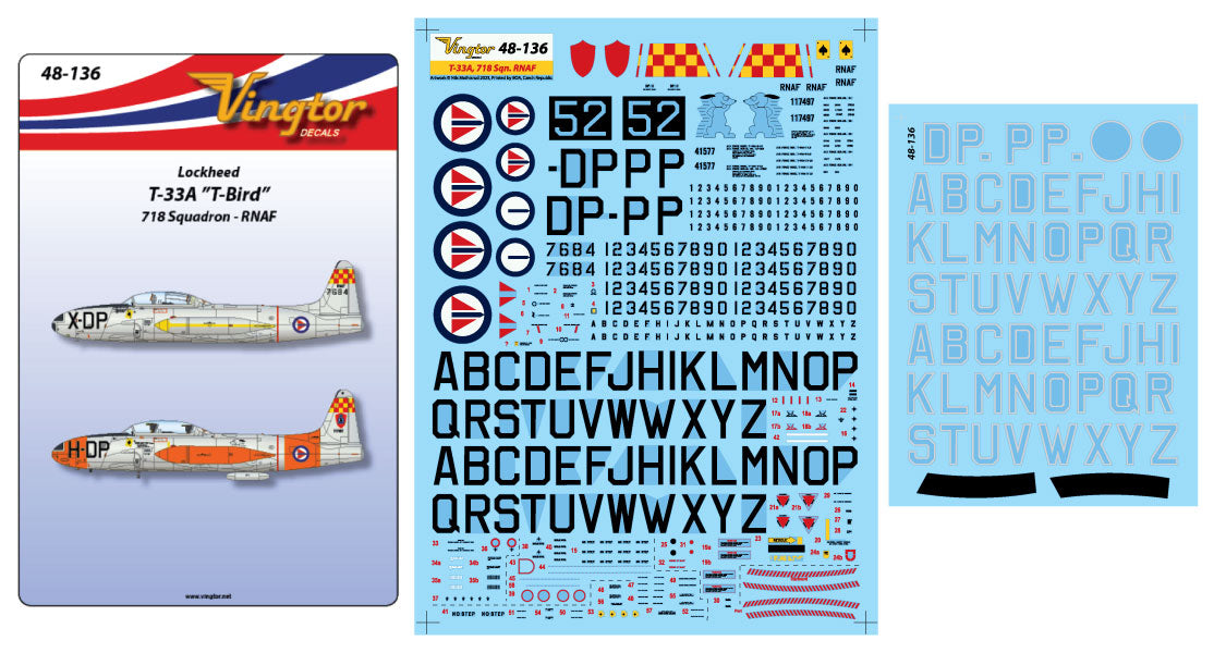 Vingtor Decals 48-136 1:48 Lockheed T-33A 'T-Bird', 718 Sqn. RNAF