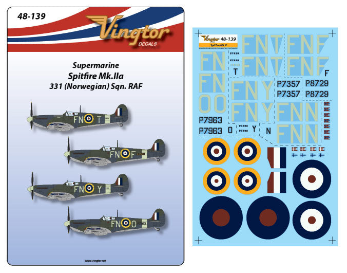 Vingtor Decals 48-139 1:48 Supermarine Spitfire Mk.IIa - 331 (Norwegian) Sqn. RAF