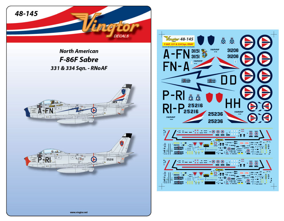 Vingtor Decals 48-145 1:48 North-American F-86F Sabre, 331 & 334 Sqns. RNoAF