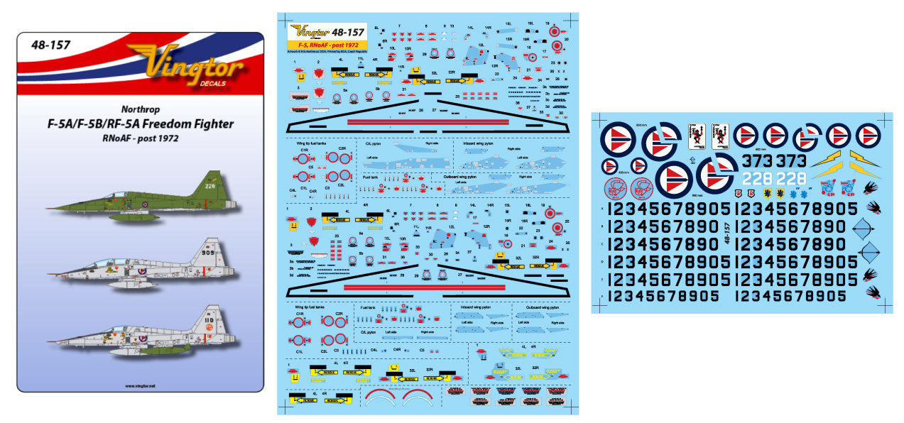 Vingtor Decals 48-157 1:48 Northrop F-5A/F-5B/RF-5A Freedom Fighter, RNoAF - post 1972