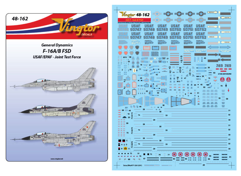 Vingtor Decals VTH48-162 1:48 General Dynamics F-16 Full Scale Development test aircraft