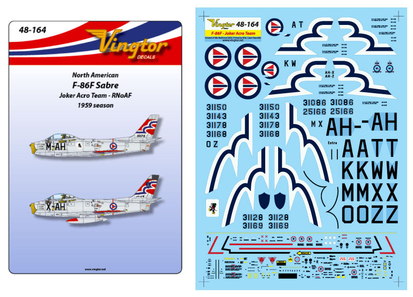 Vingtor Decals 48-164 1:48 North-American F-86F Sabre - Joker Acro Team, RNoAF, 1959 season