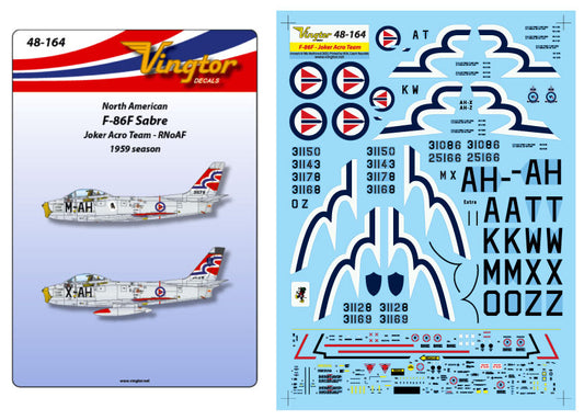 Vingtor Decals 48-164 1:48 North-American F-86F Sabre - Joker Acro Team, RNoAF, 1959 season