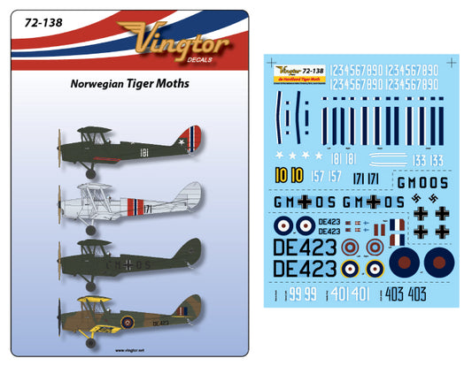 Vingtor Decals 72138 1:72 Norwegian de Havilland DH.82a Tiger Moth