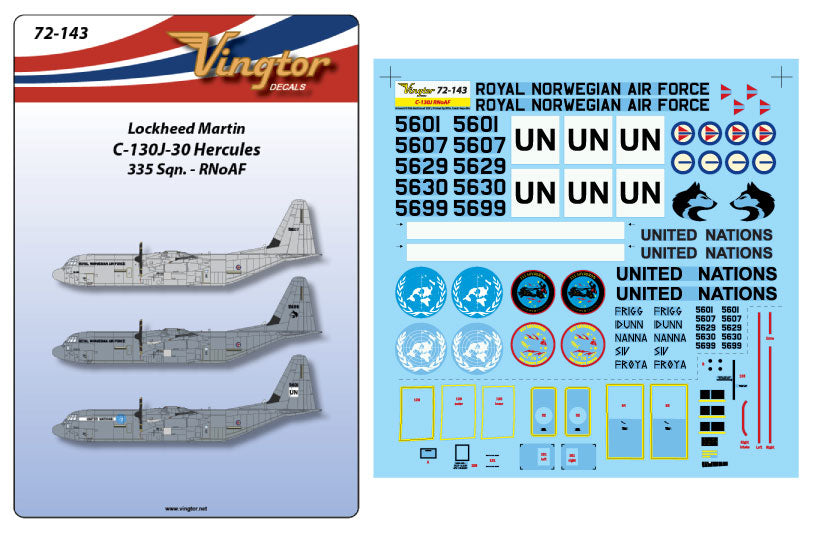 Vingtor Decals 72143 1:72 Lockheed C-130J-30 Hercules, 335 Sqn. RNoAF