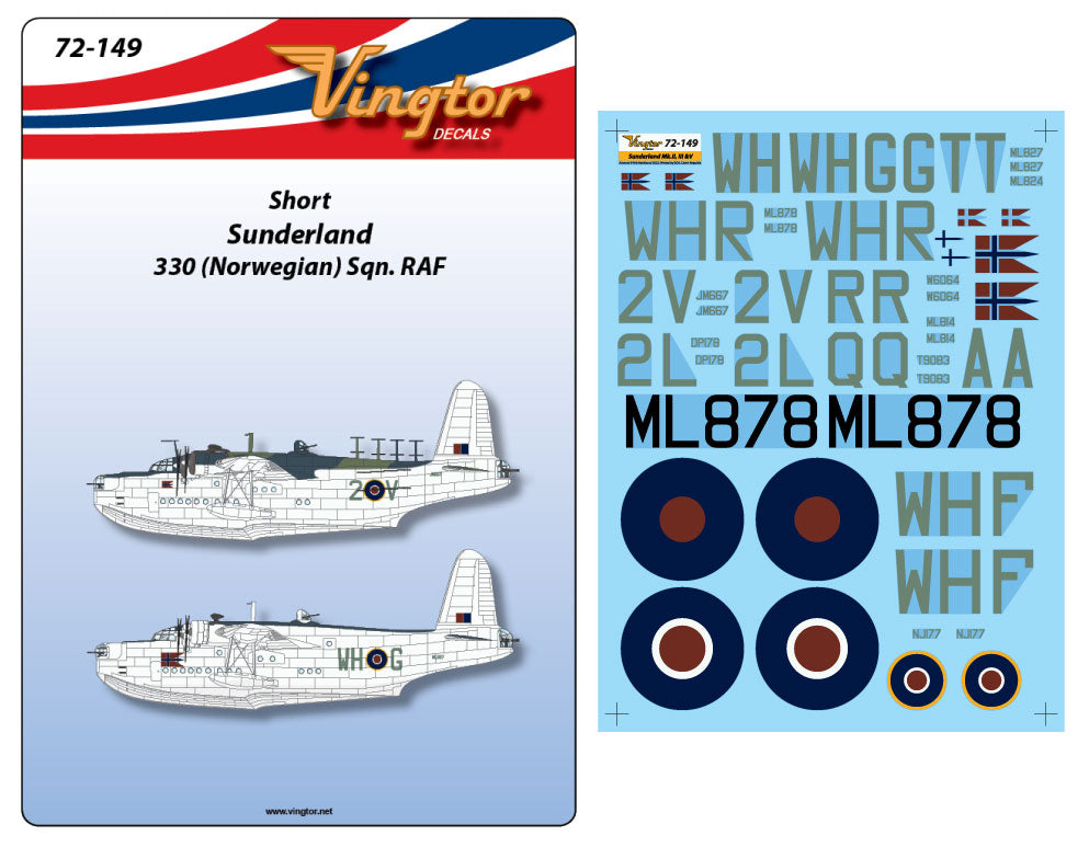 Vingtor Decals 72149 1:72 Short Sunderland - 330 (Norwegian) Sqn. RAF