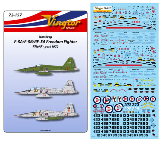 Vingtor Decals 72-157 1:72 Northrop F-5A/F-5B/RF-5A Freedom Fighter, RNoAF - post 1972