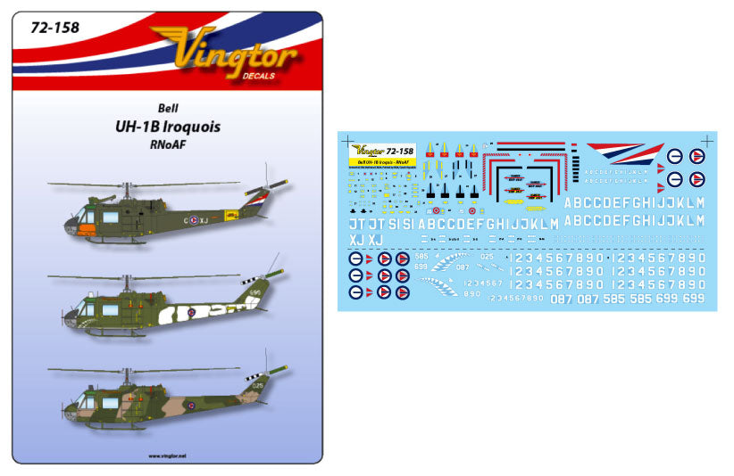 Vingtor Decals 72-158 1:72 Bell UH-1B Iroquois, RNoAF