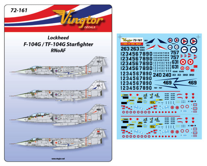 Vingtor Decals 72-161 1:72 Lockheed F-104G/TF-104G Starfighter, RNoAF
