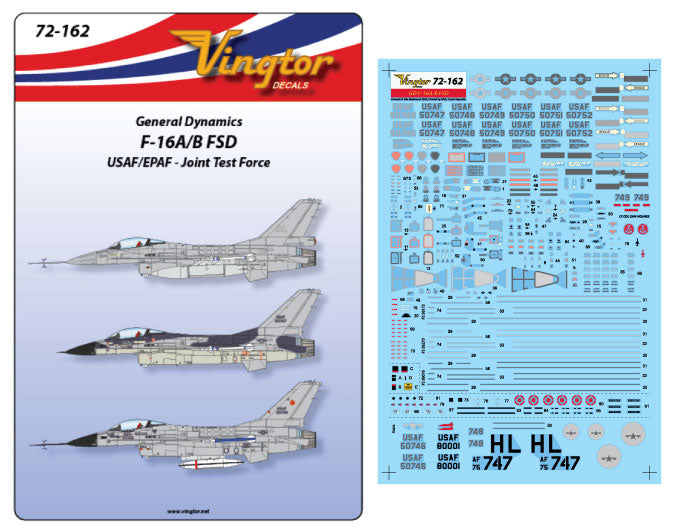 Vingtor Decals 72-162 1:72 General-Dynamics F-16 Full Scale Development test aircraft