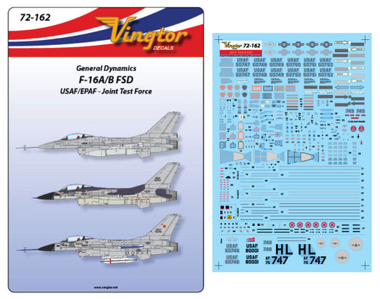 Vingtor Decals 72-162 1:72 General-Dynamics F-16 Full Scale Development test aircraft