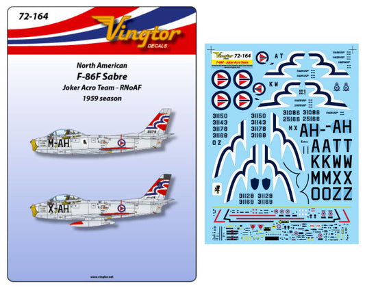 Vingtor Decals 72-164 1:72 North-American F-86F Sabre - Joker Acro Team, RNoAF, 1959 season