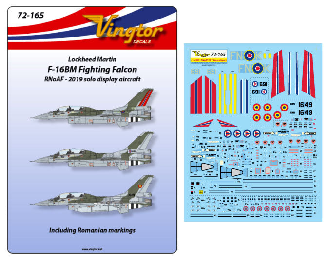 Vingtor Decals 72-165 1:72 Lockheed-Martin F-16BM - RNoAF 2019 solo display aircraft