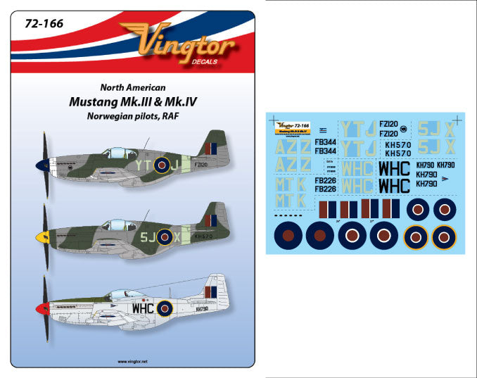 Vingtor Decals 72166 1:72 North-American Mustang Mk.III & Mk.IV - Norwegian pilots, RAF