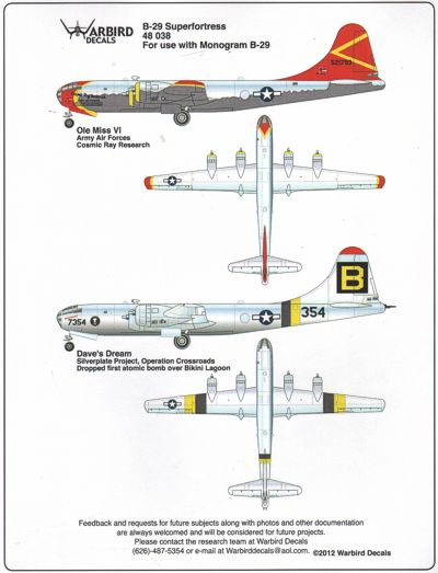 Warbird Decals 48038 1:48 Boeing B-29A Superfortress