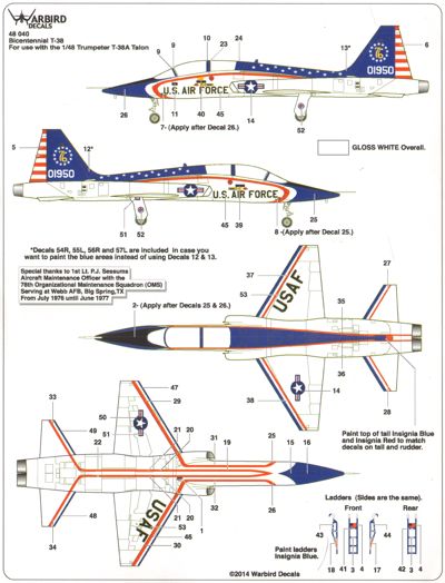 Warbird Decals 48040 1:48 Northrop T-38A Talon - USAF Thunderbirds Display Team