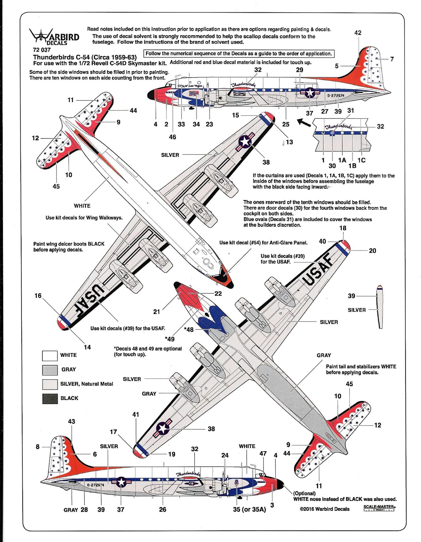 Warbird Decals 72037 1:72 Thunderbirds Support Aircraft - Douglas C-54D Skymaster Circa 1959-63