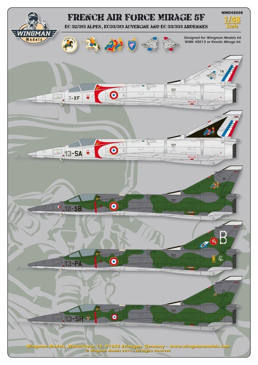 Wingman Models WMD48008 1:48 French Air Force Mirage 5FEC 02/013 'Alpes', EC 03/013 'Auvergne' and EC 03/003 'Ardennes'&nbsp;