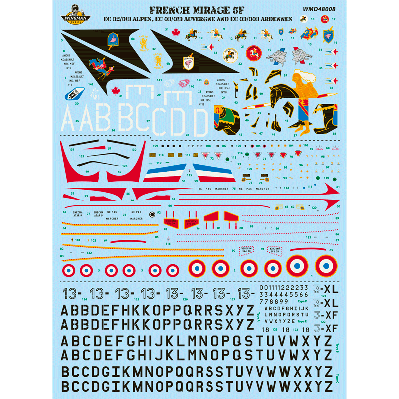 Wingman Models WMD48008 1:48 French Air Force Mirage 5FEC 02/013 'Alpes', EC 03/013 'Auvergne' and EC 03/003 'Ardennes'&nbsp;