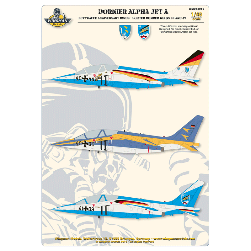 Wingman Models WMD48010 1:48 Luftwaffe Dassault-Dornier Alpha Jet Anniversary Birds. (FBW 43 and FBW 49)