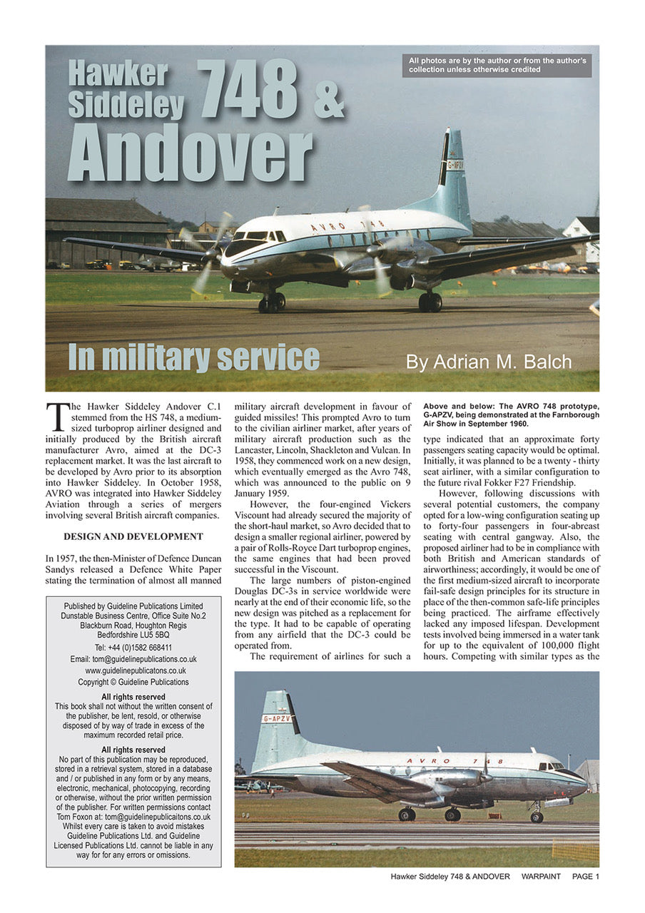 Warpaint Series 151  Hawker-Siddeley 748 & Andover in Military Service. Author Adrian Balch