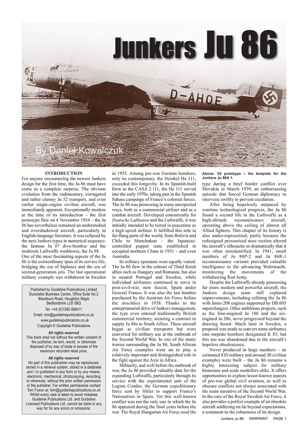 Warpaint Series 152  Junkers Ju-86. By Daniel Kowalczuk