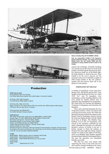 Warpaint Series WPS153  Handley Page Night Bombers 0/100, 0/400 & V/1500