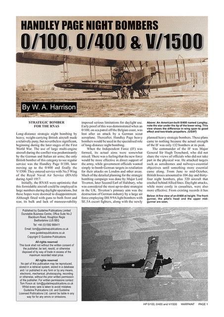 Warpaint Series WPS153  Handley Page Night Bombers 0/100, 0/400 & V/1500