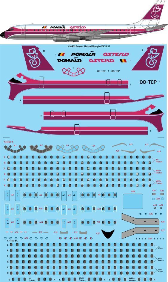 26 Decals X14401 1:144 Pomair Ostend Douglas DC-8-32 for X-Scale