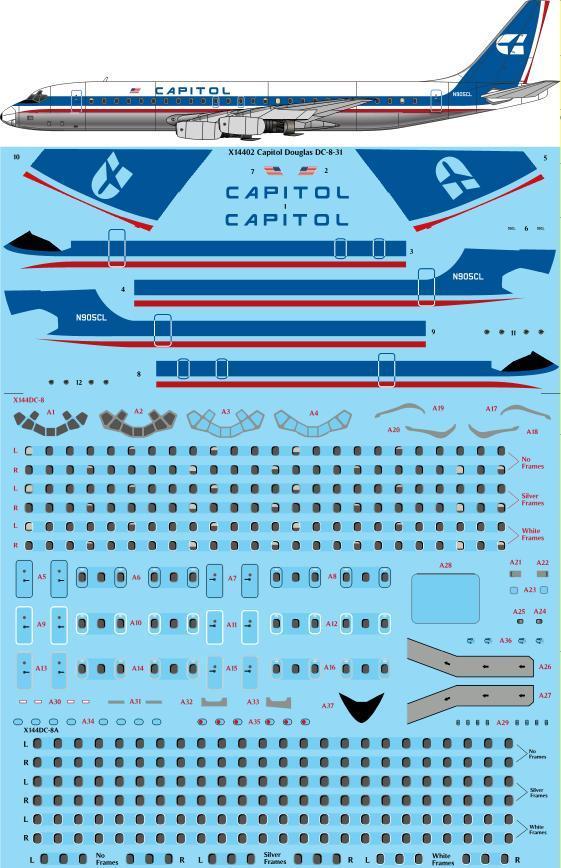 26 Decals X14402 1:144 Capitol Douglas DC-8-31 for X-Scale