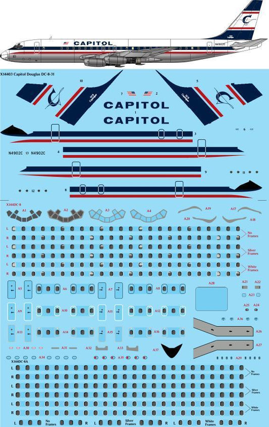 26 Decals X14403 1:144 Capitol Douglas DC-8-31 for X-Scale